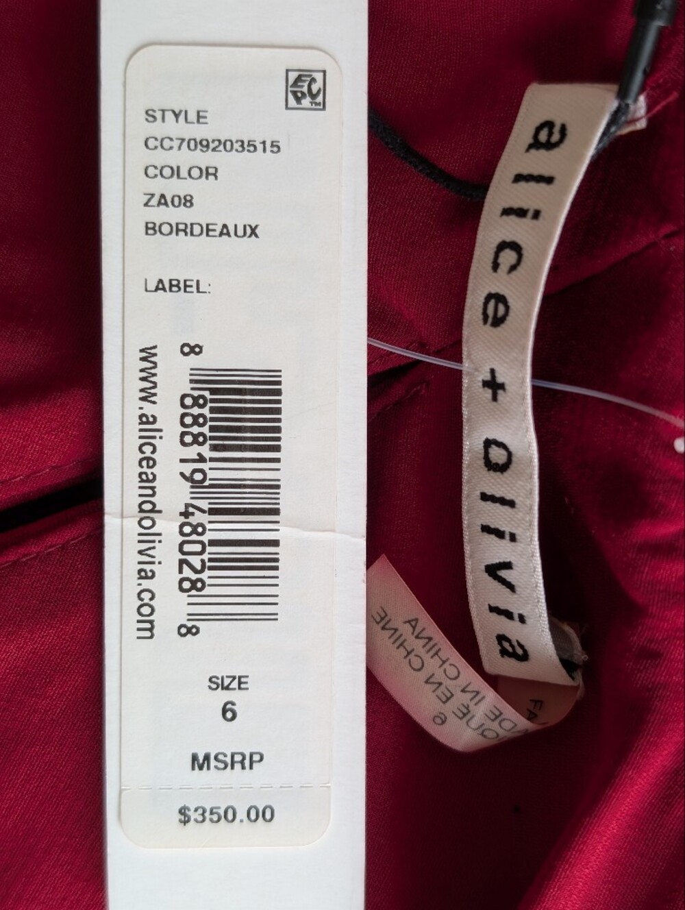 Alice + Olivia Scottie Cut Out Dress | Bordeaux | Size 6 | NWT - Picture 10 of 15